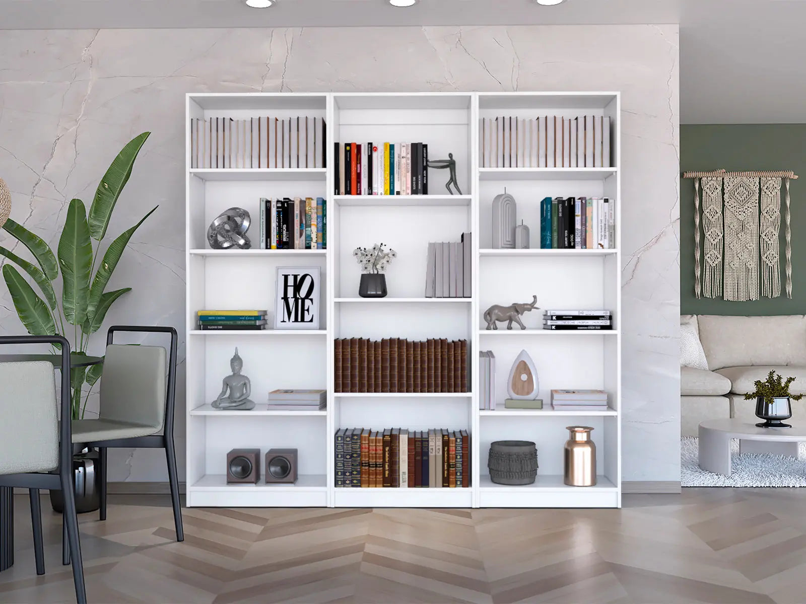 Set of Three White Wood Fourteen Tier Modular Bookcase Homeroots Office