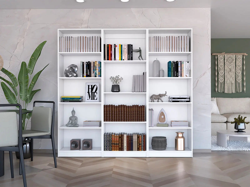 Set of Three White Wood Fourteen Tier Modular Bookcase Homeroots Office