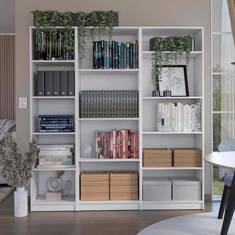 Set of Three White Wood Fourteen Tier Modular Bookcase Homeroots Office