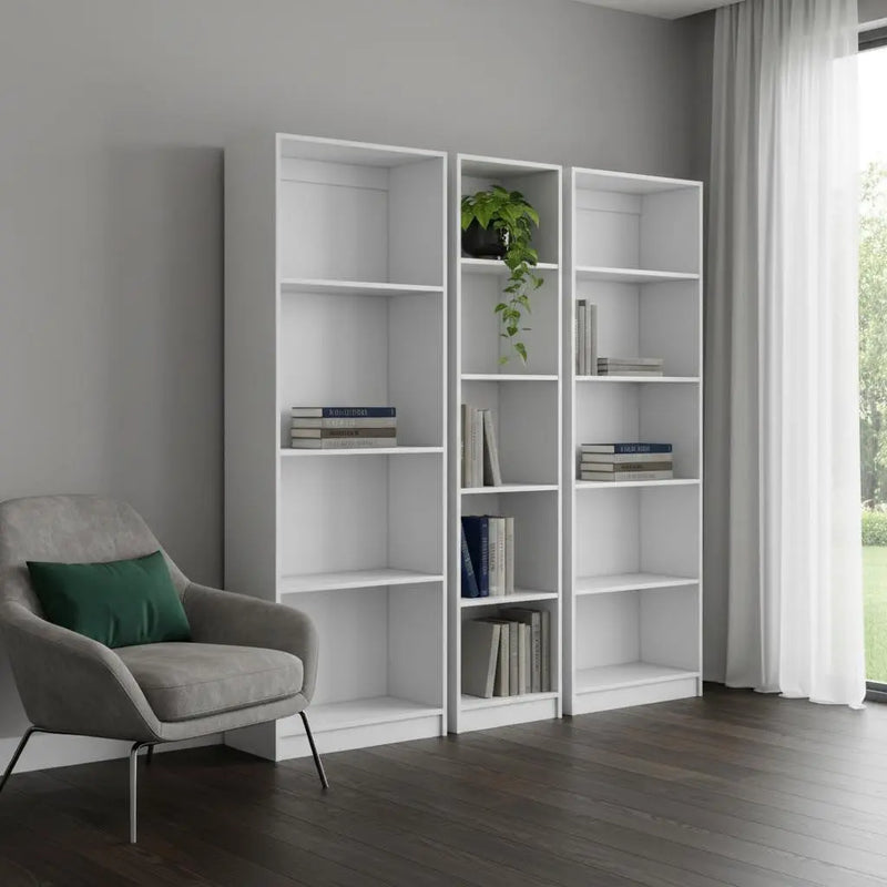 Set of Three White Wood Fourteen Tier Modular Bookcase Homeroots Office