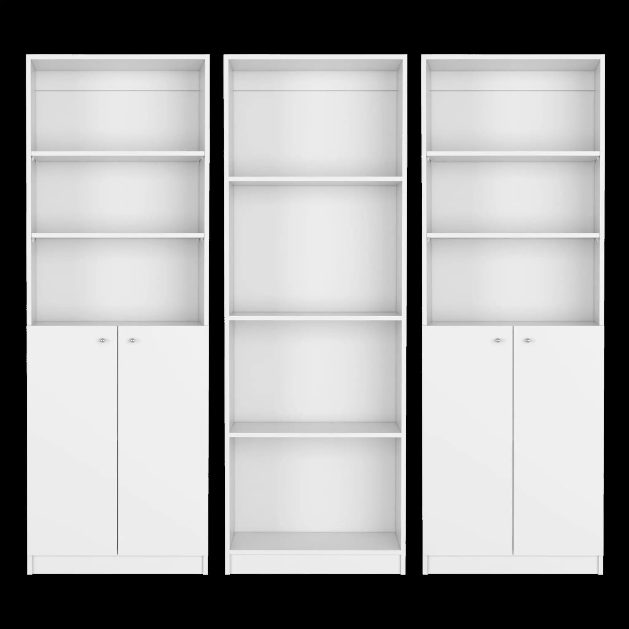 Set of Three White Wood Ten Tier Modular Bookcase with Four Doors Homeroots Office