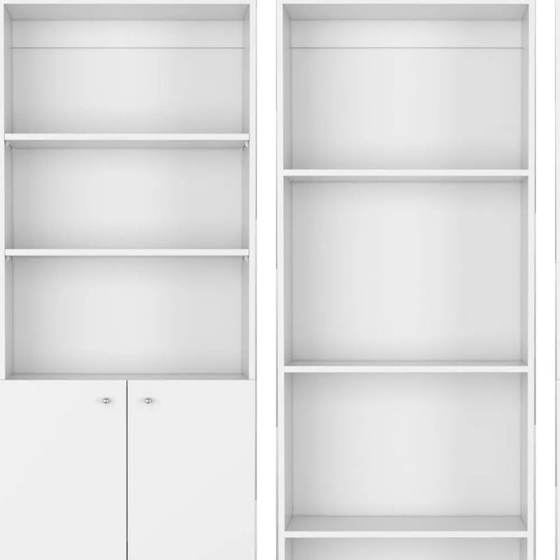 Set of Three White Wood Ten Tier Modular Bookcase with Four Doors Homeroots Office