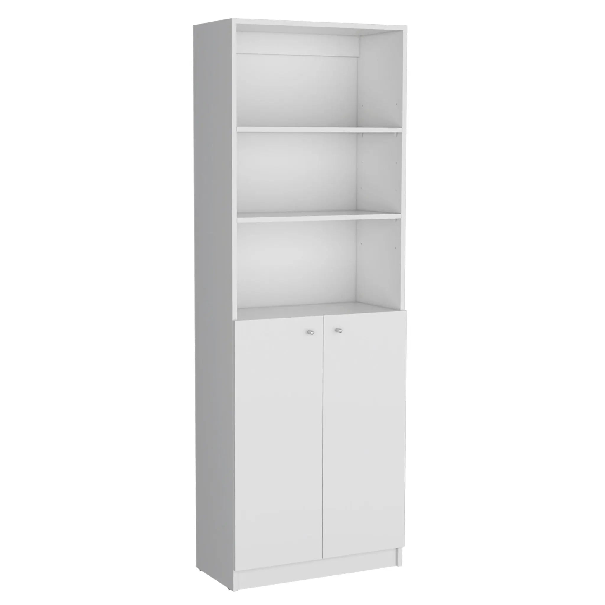 Set of Three White Wood Ten Tier Modular Bookcase with Four Doors Homeroots Office