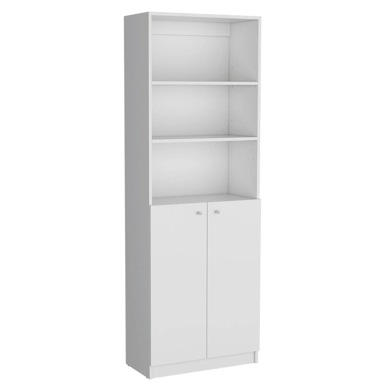 Set of Three White Wood Ten Tier Modular Bookcase with Four Doors Homeroots Office