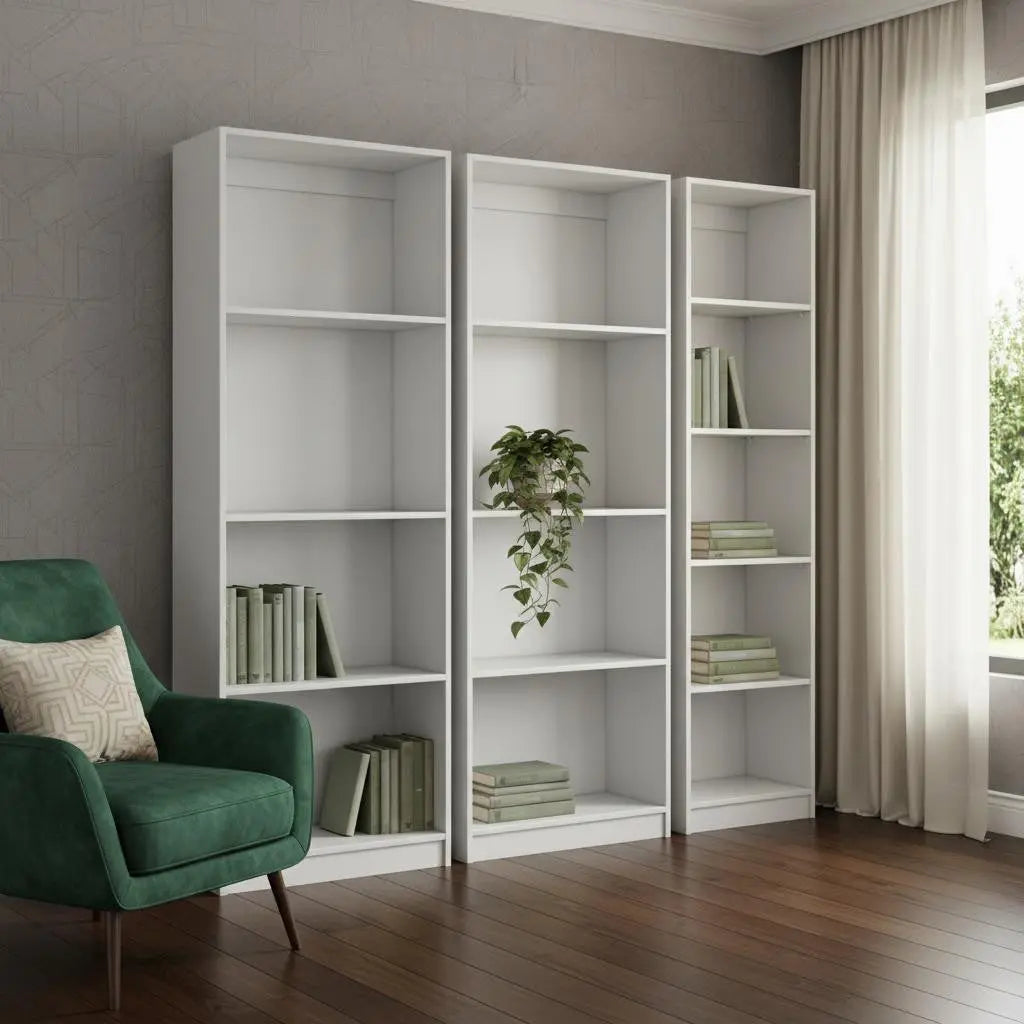 Set of Three White Wood Thirteen Tier Modular Bookcase Homeroots Office