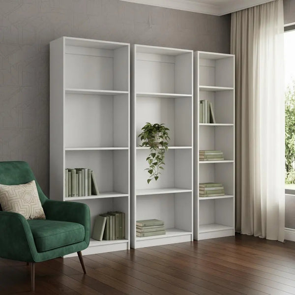 Set of Three White Wood Thirteen Tier Modular Bookcase Homeroots Office