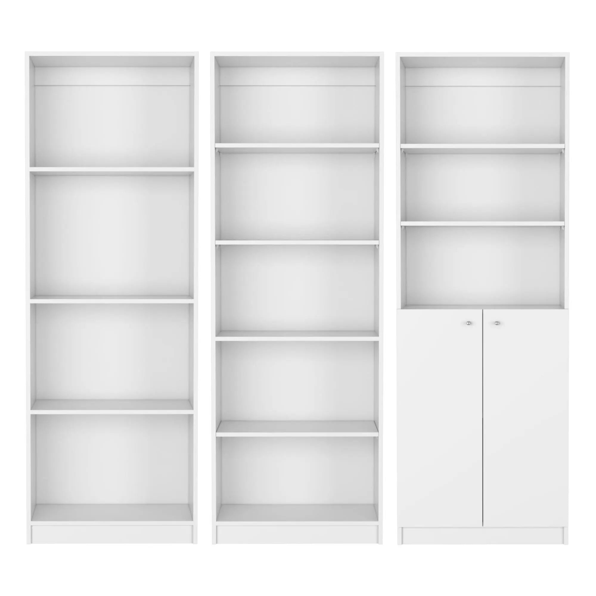 Set of Three White Wood Twelve Tier Modular Bookcase with Two Doors Homeroots Office