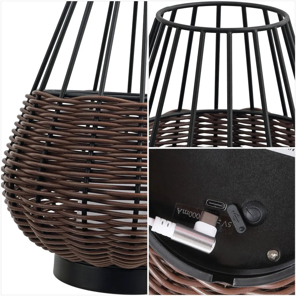 Set of Two 10" Black Round USB Table Lamps LED With Globe Shades Homeroots Lighting