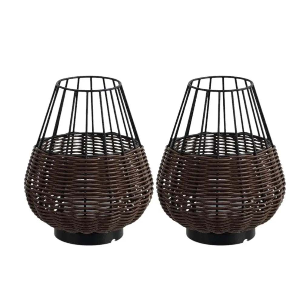 Set of Two 10" Black Round USB Table Lamps LED With Globe Shades Homeroots Lighting
