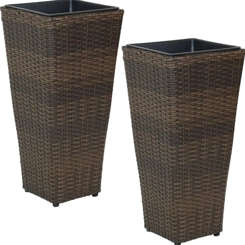 Set of Two 11" X 11" Brown Heavy Duty Plastic Square Pot Planter Homeroots Outdoor