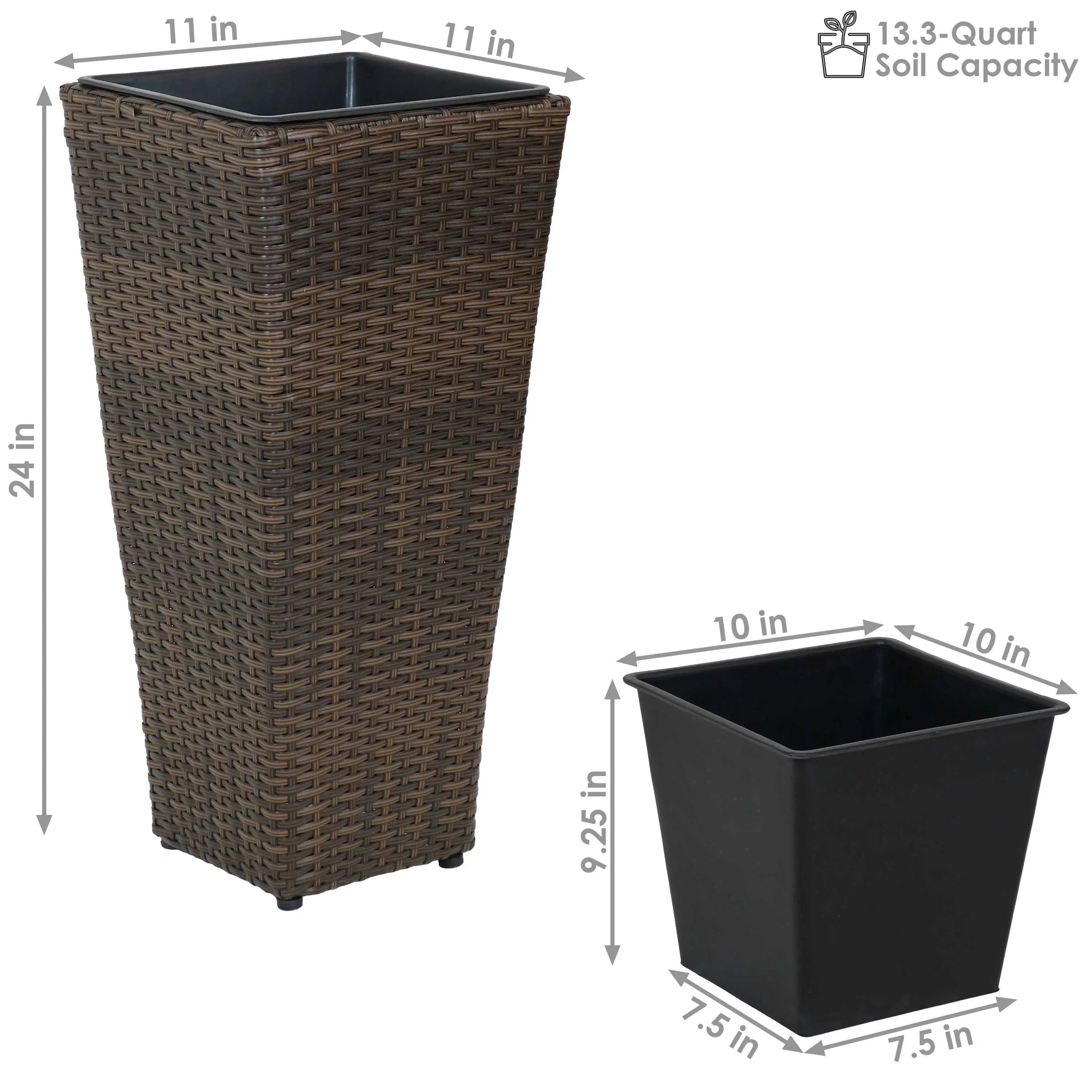 Set of Two 11" X 11" Brown Heavy Duty Plastic Square Pot Planter Homeroots Outdoor