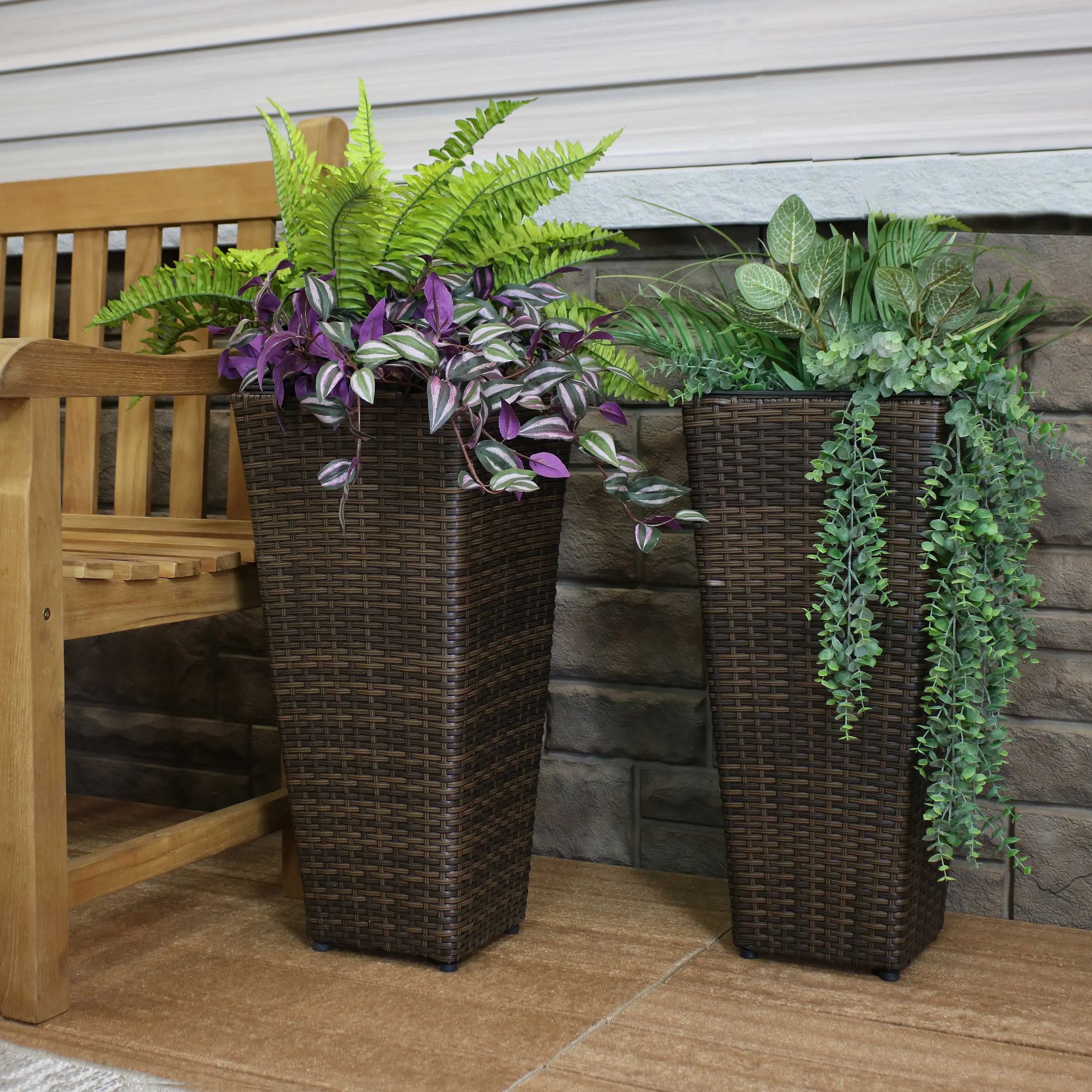 Set of Two 11" X 11" Brown Heavy Duty Plastic Square Pot Planter Homeroots Outdoor