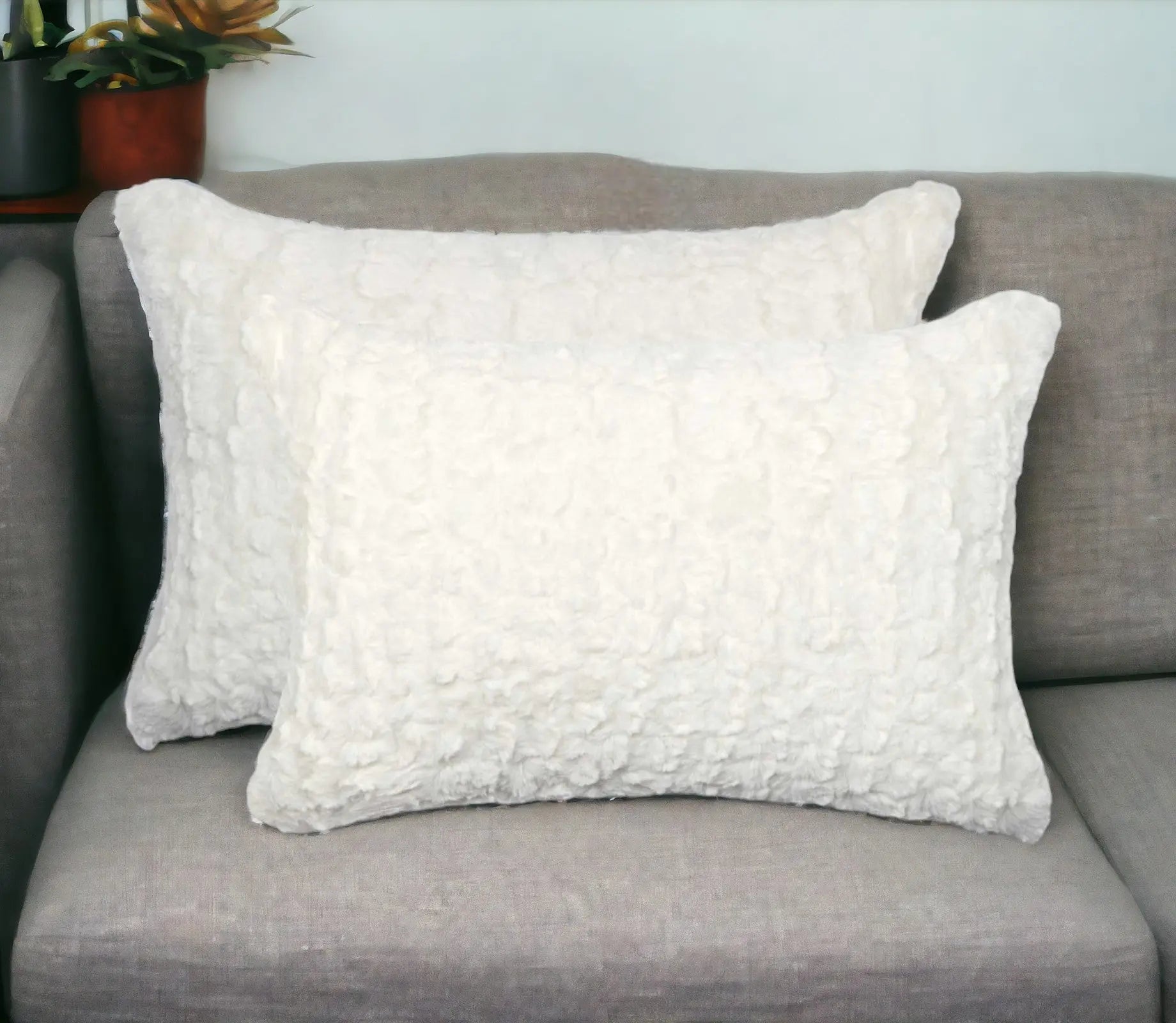 Set of Two 12" X 20" Ivory Faux Fur Throw Pillow Homeroots Home Decor