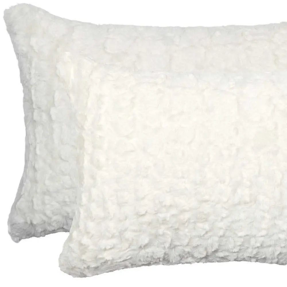 Set of Two 12" X 20" Ivory Faux Fur Throw Pillow Homeroots Home Decor