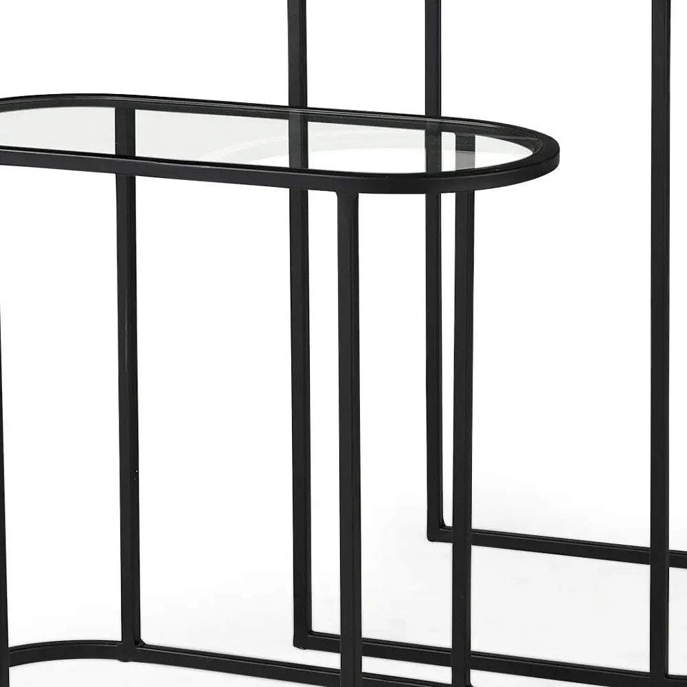 Set of Two 13" Clear and Black Glass and Metal Tray Tables Homeroots Living Room