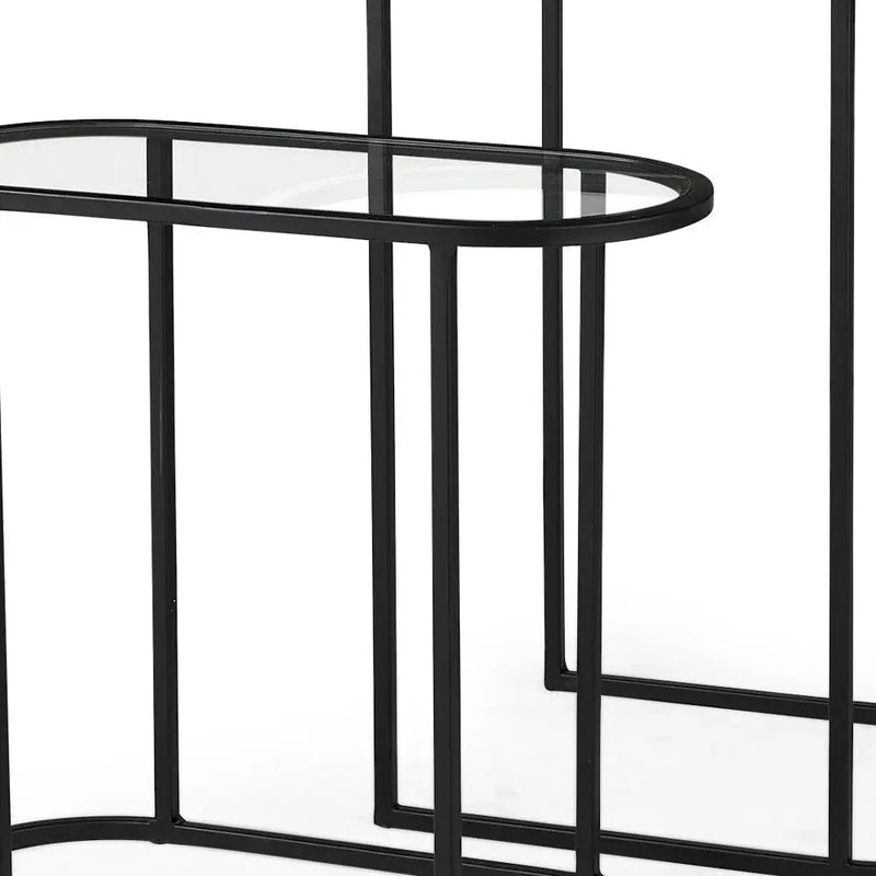 Set of Two 13" Clear and Black Glass and Metal Tray Tables Homeroots Living Room