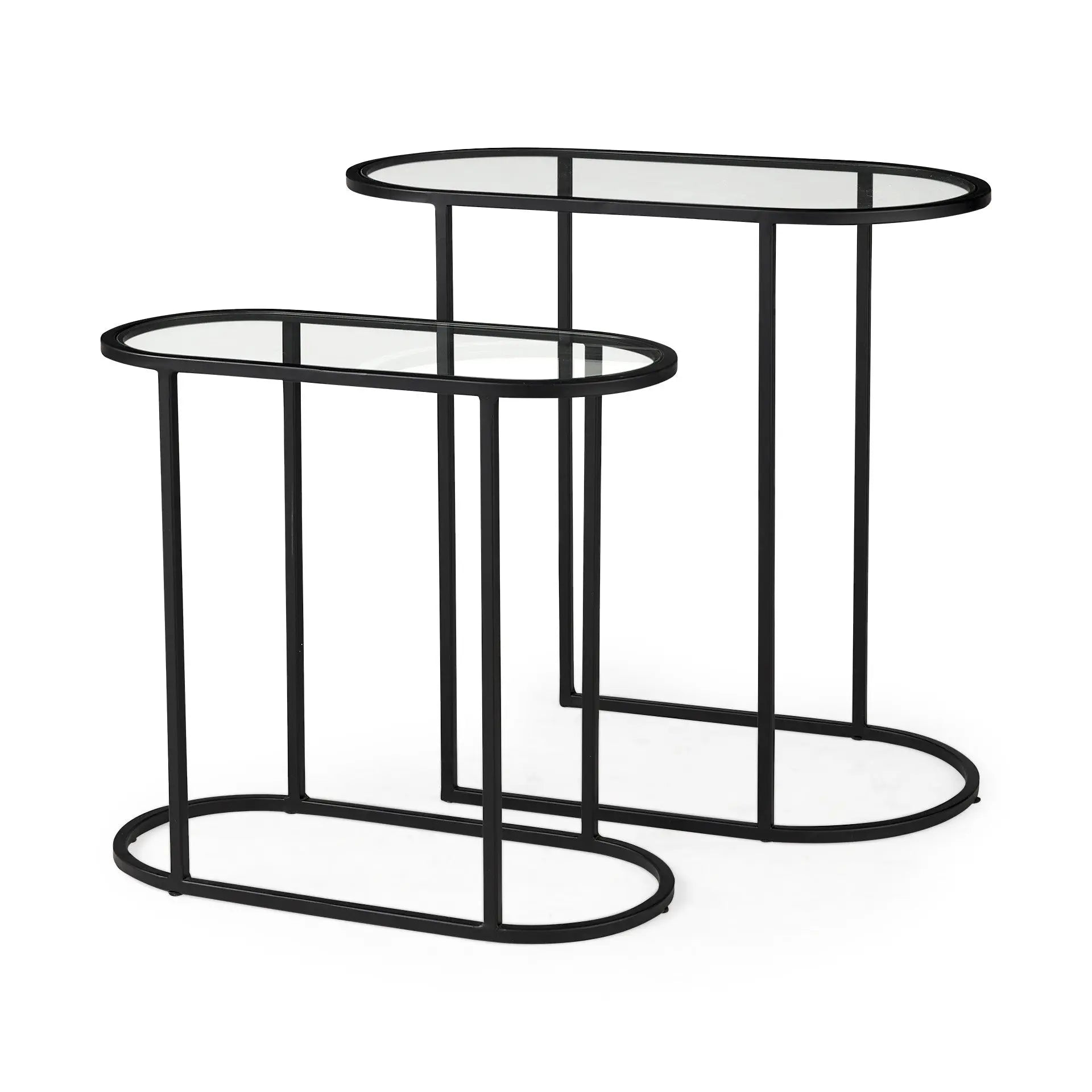 Set of Two 13" Clear and Black Glass and Metal Tray Tables Homeroots Living Room