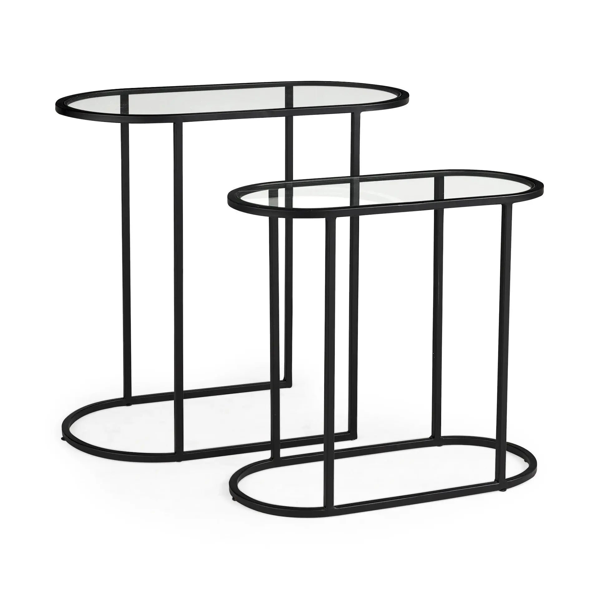 Set of Two 13" Clear and Black Glass and Metal Tray Tables Homeroots Living Room