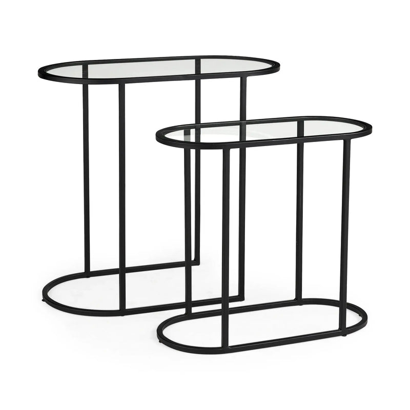 Set of Two 13" Clear and Black Glass and Metal Tray Tables Homeroots Living Room