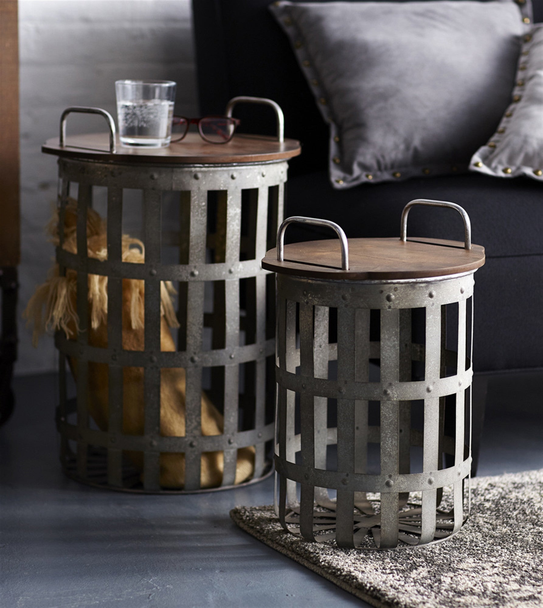 Set of Two 16" Grey And Brown Round End Tables - GreatEagleInc
