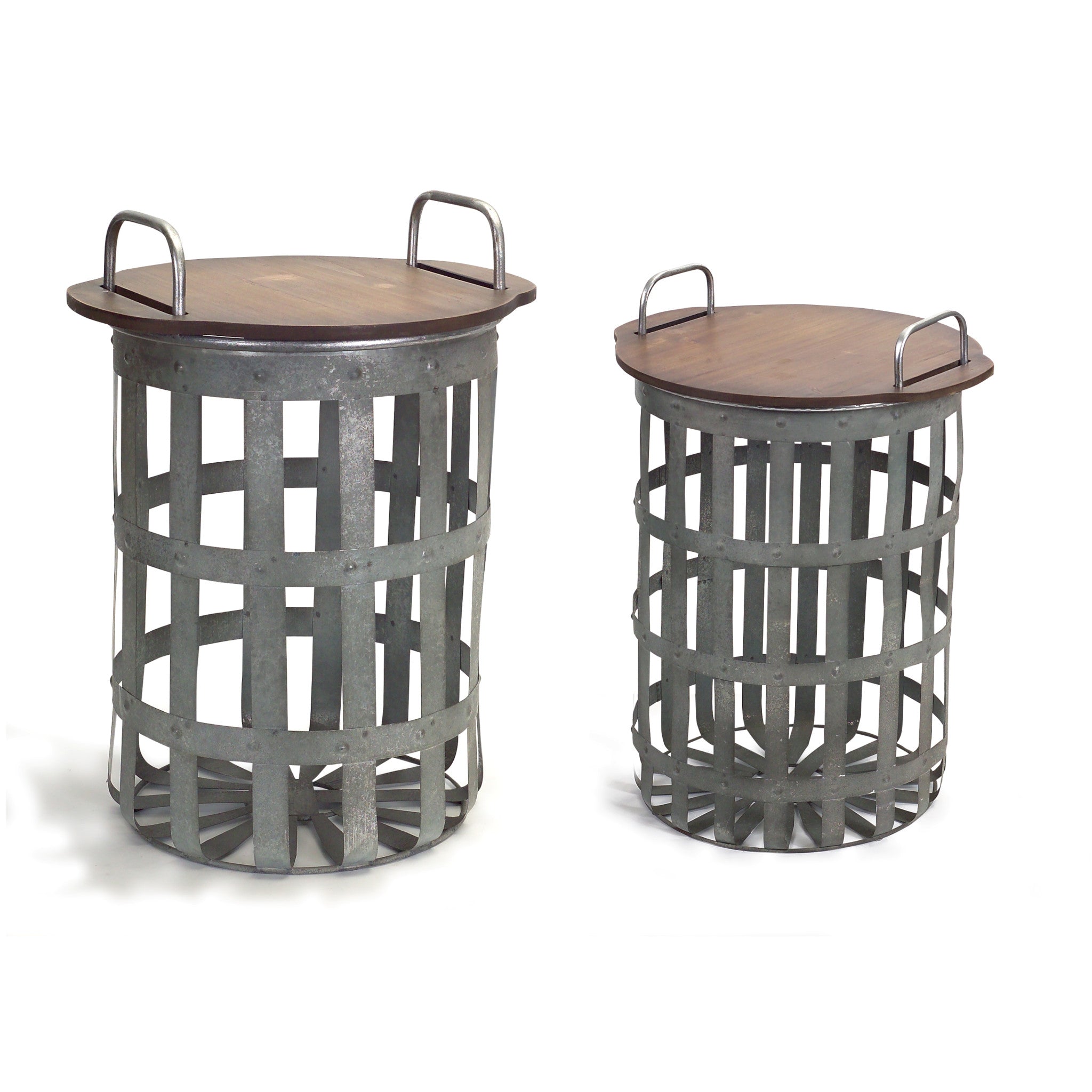 Set of Two 16" Grey And Brown Round End Tables - GreatEagleInc