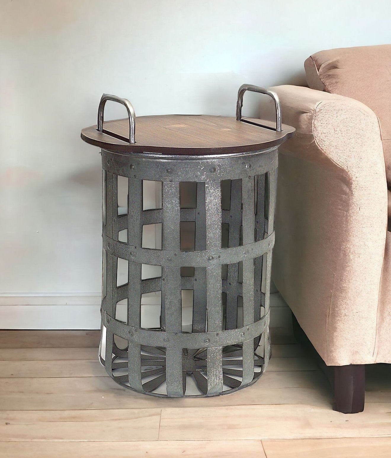 Set of Two 16" Grey And Brown Round End Tables - GreatEagleInc