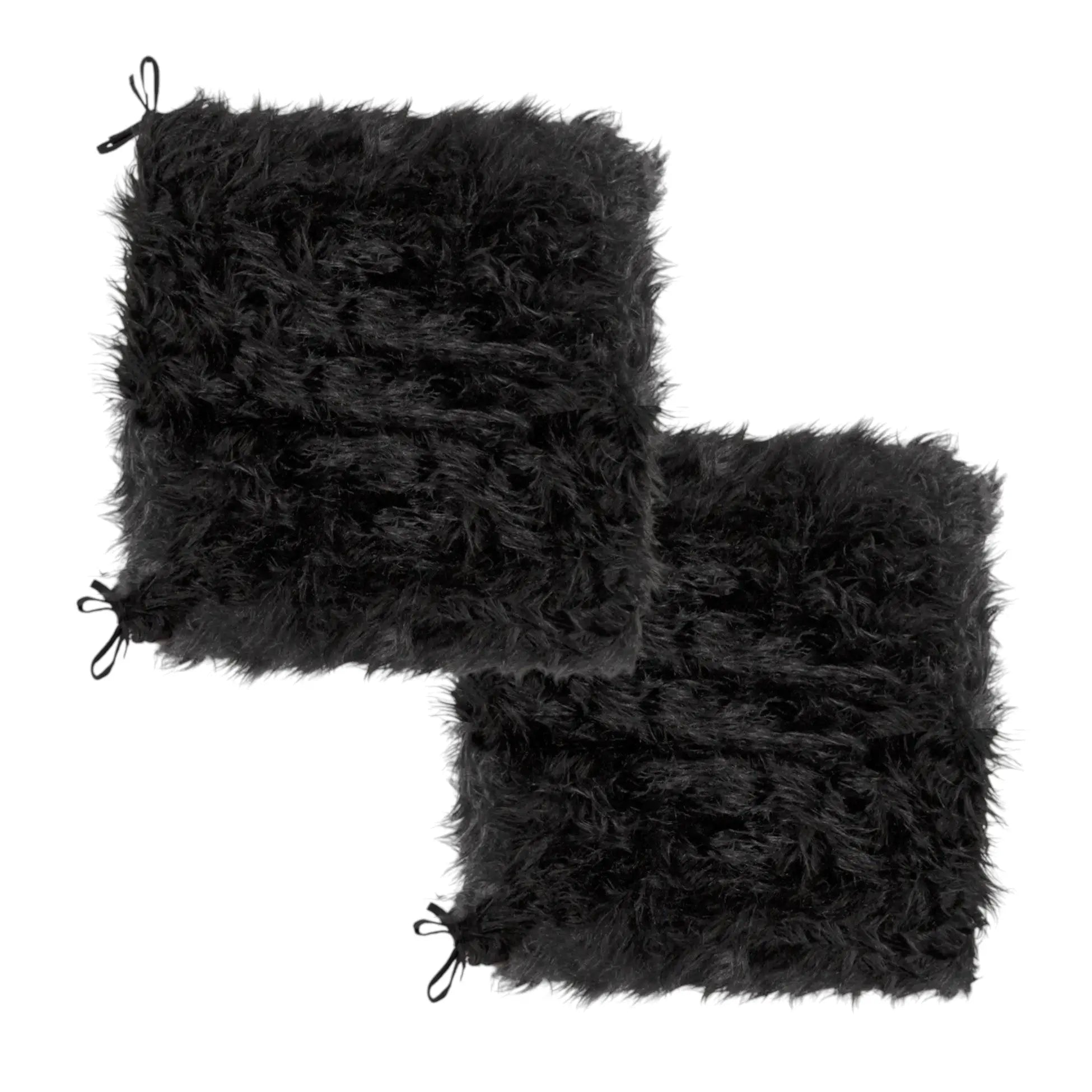 Set of Two 16" X 2" Black Faux Fur Chair Pads Homeroots Kitchen & Dining