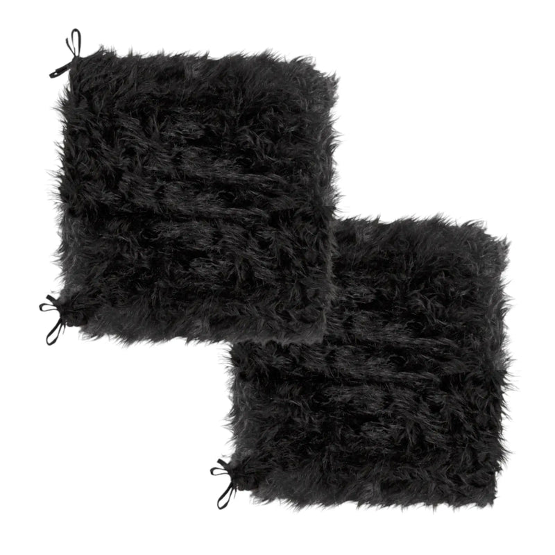 Set of Two 16" X 2" Black Faux Fur Chair Pads Homeroots Kitchen & Dining