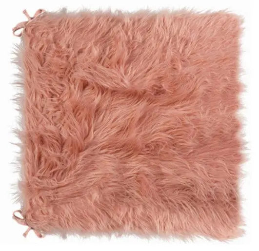 Set of Two 16" X 2" Pink Faux Fur Dining Chair Pads Homeroots Kitchen & Dining