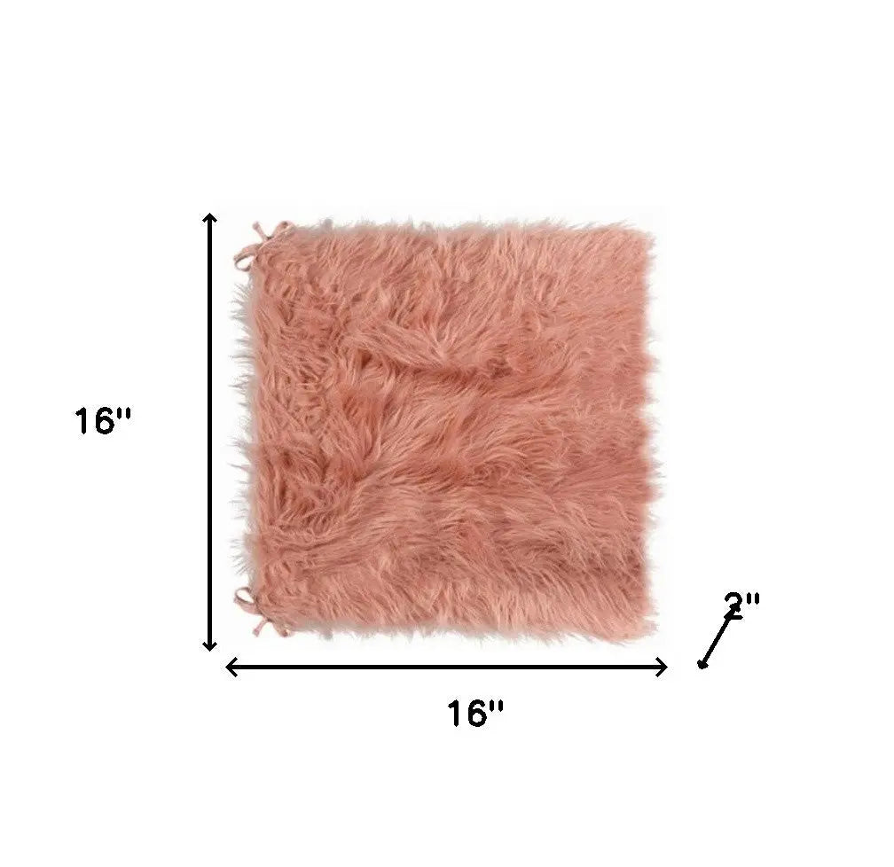Set of Two 16" X 2" Pink Faux Fur Dining Chair Pads Homeroots Kitchen & Dining