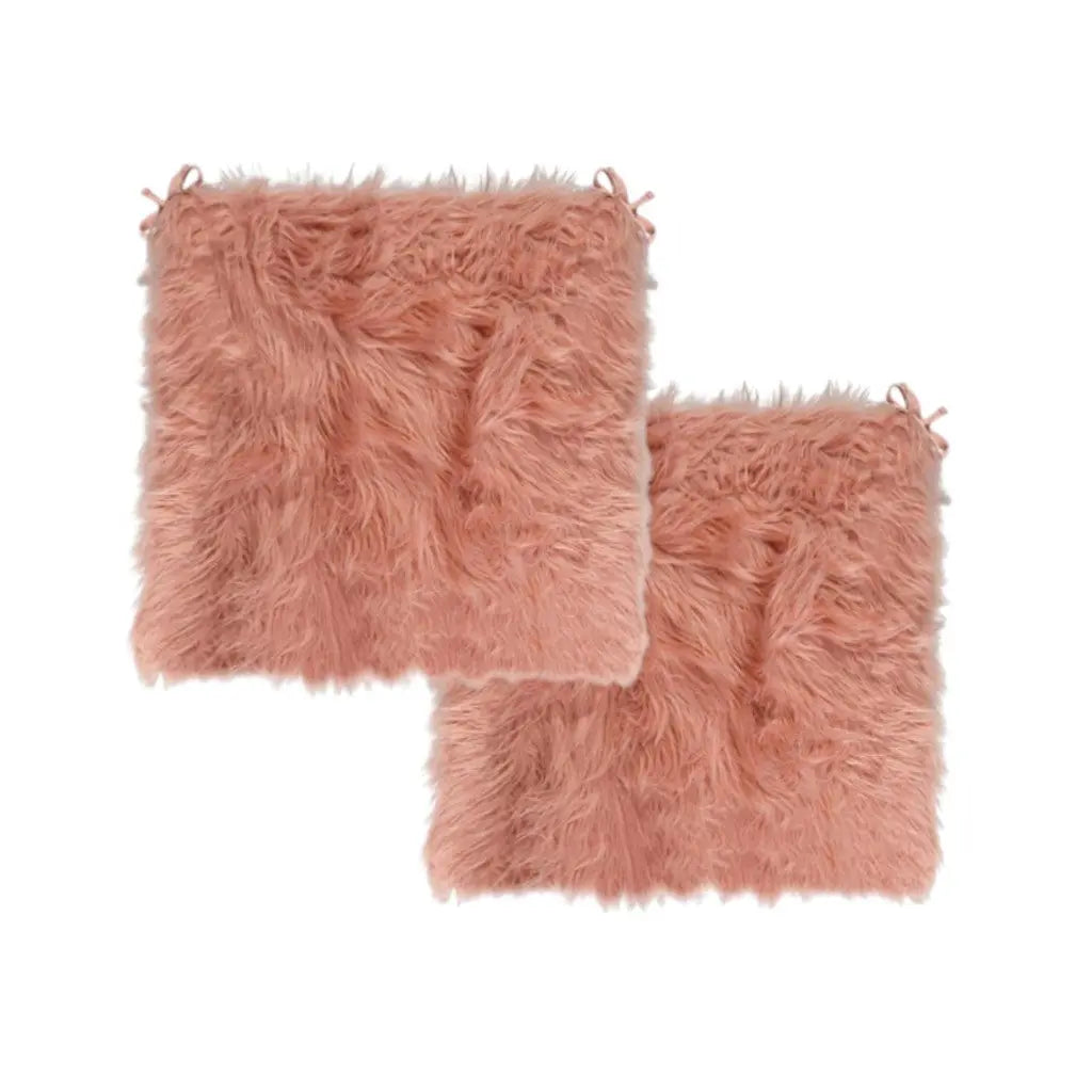 Set of Two 16" X 2" Pink Faux Fur Dining Chair Pads Homeroots Kitchen & Dining