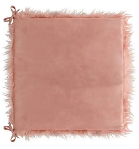 Set of Two 16" X 2" Pink Faux Fur Dining Chair Pads Homeroots Kitchen & Dining