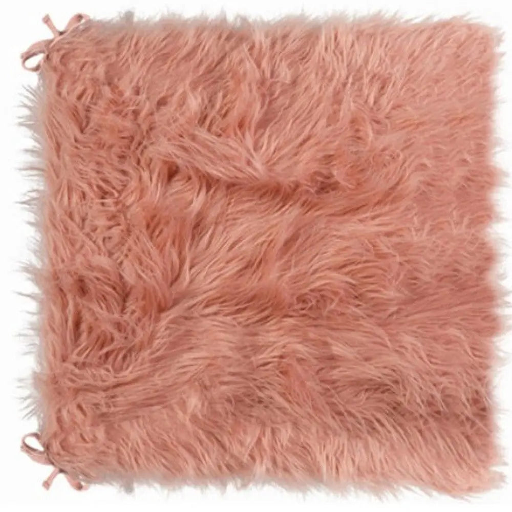 Set of Two 16" X 2" Pink Faux Fur Dining Chair Pads Homeroots Kitchen & Dining