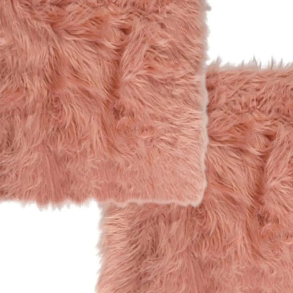 Set of Two 16" X 2" Pink Faux Fur Dining Chair Pads Homeroots Kitchen & Dining