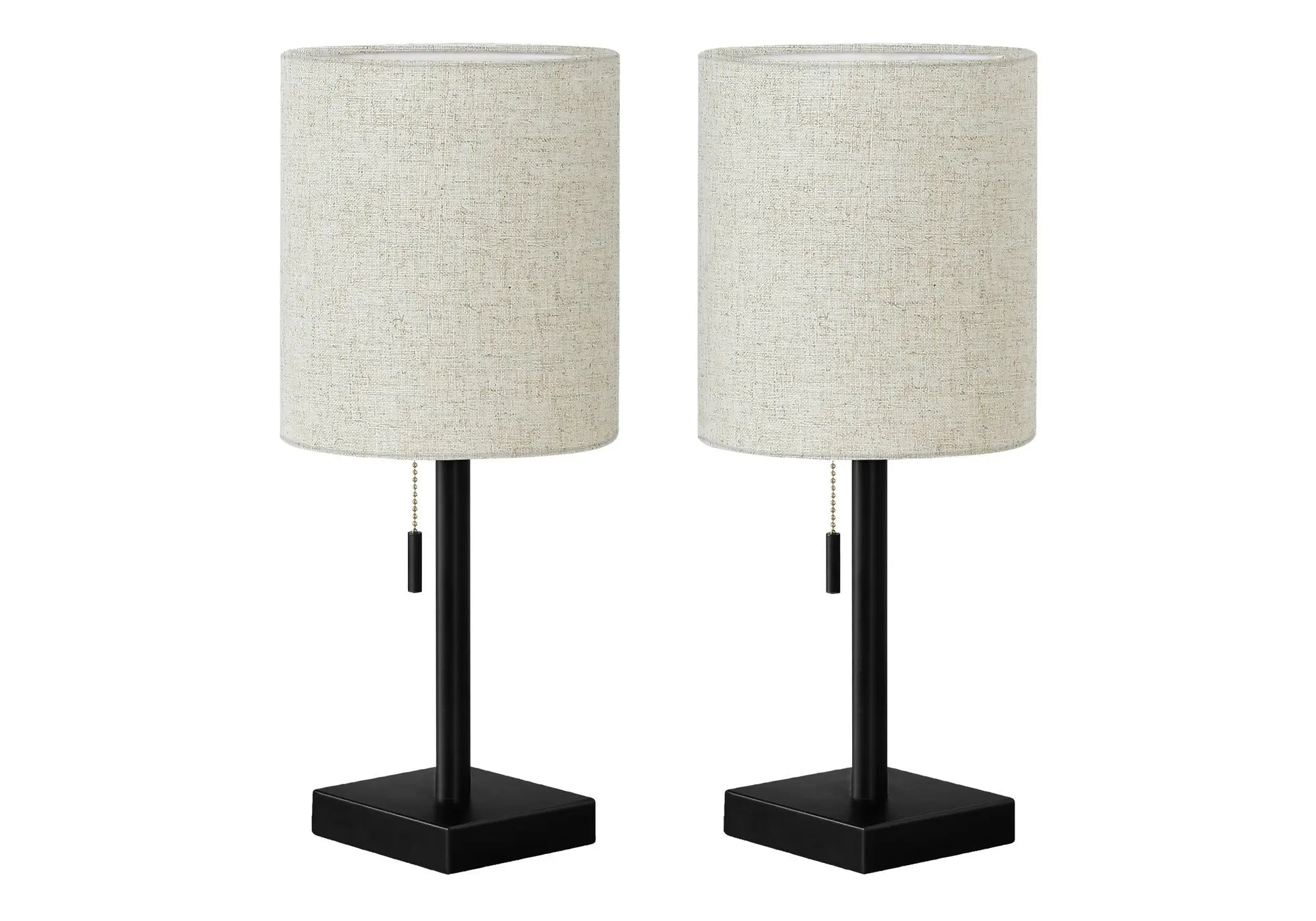 Set of Two 17" Black Metal Candlestick USB Table Lamps With Beige Drum Shade Homeroots Lighting