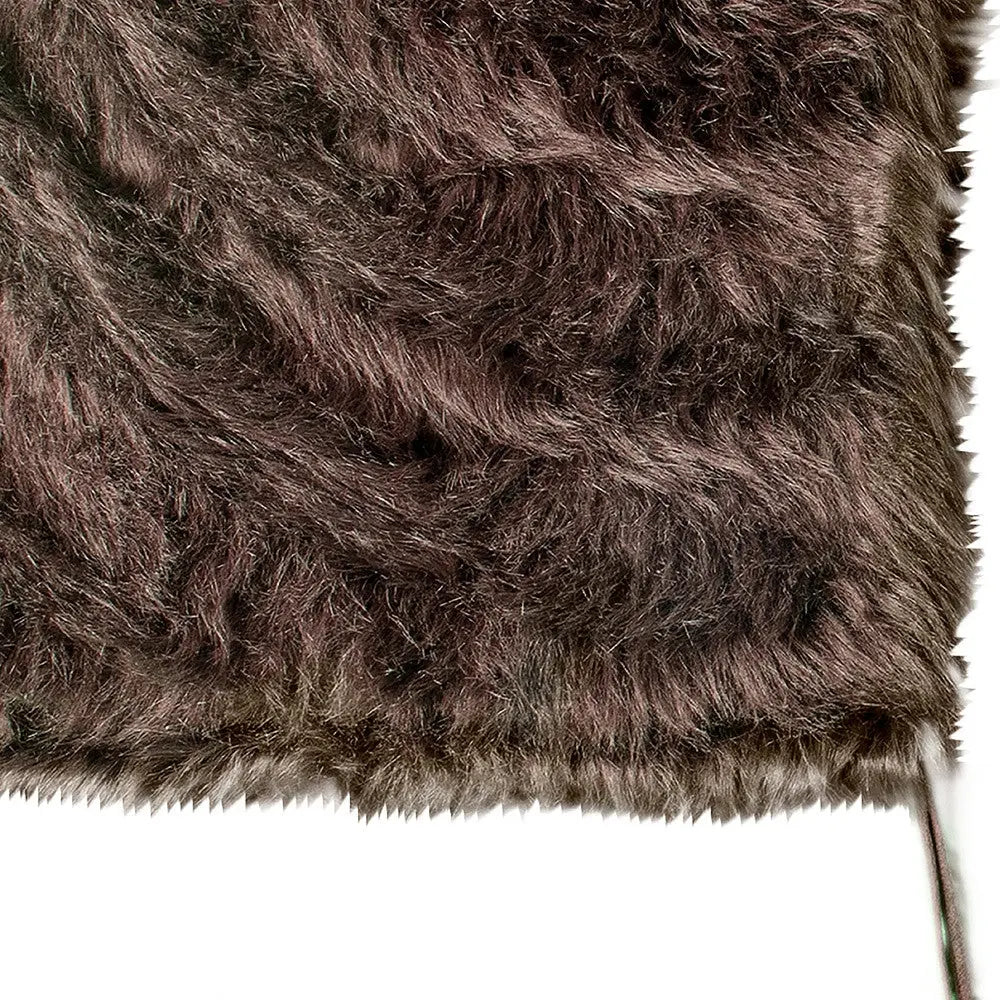 Set of Two 17" Chocolate Faux Fur Dining Chair Pads Homeroots Kitchen & Dining