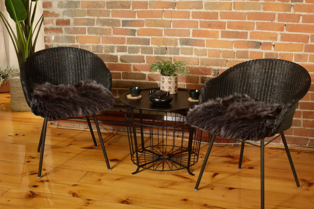 Set of Two 17" Chocolate Faux Fur Dining Chair Pads Homeroots Kitchen & Dining