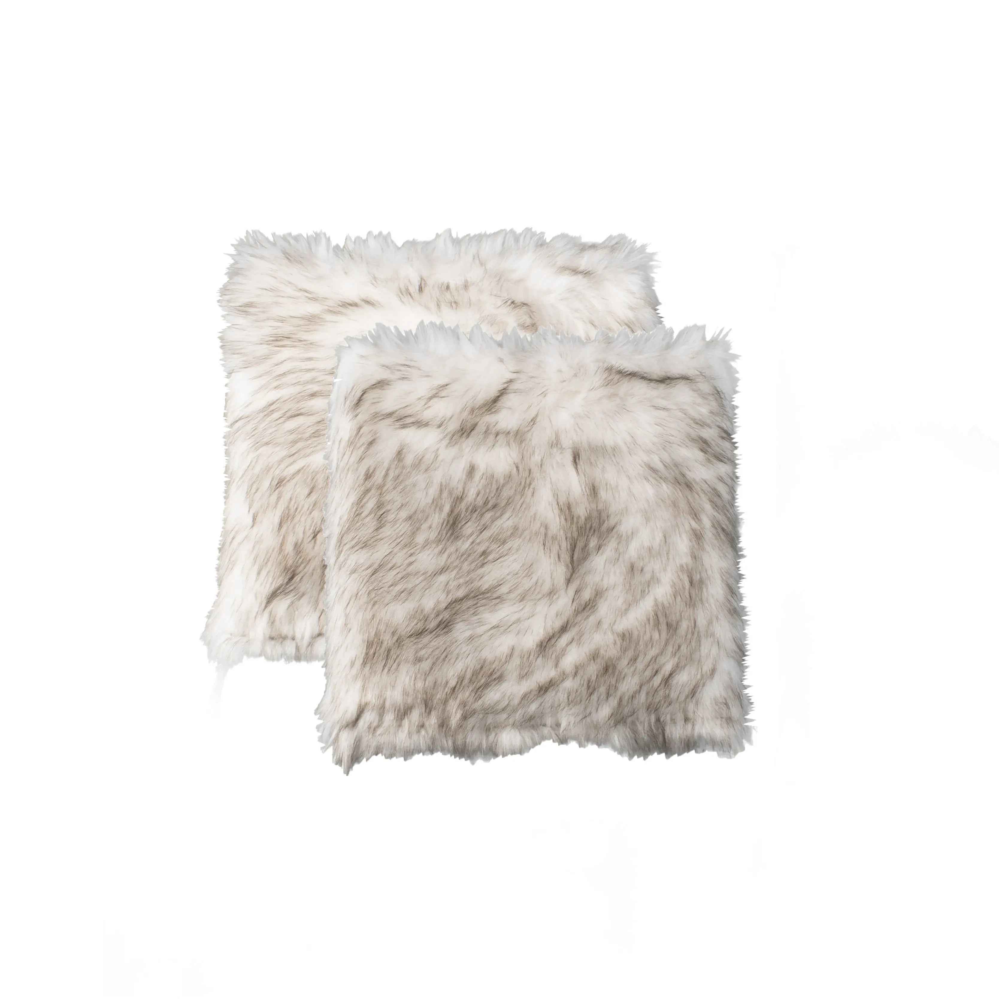Set of Two 17" Ivory and Brown Faux Fur Dining Chair Pads Homeroots Kitchen & Dining