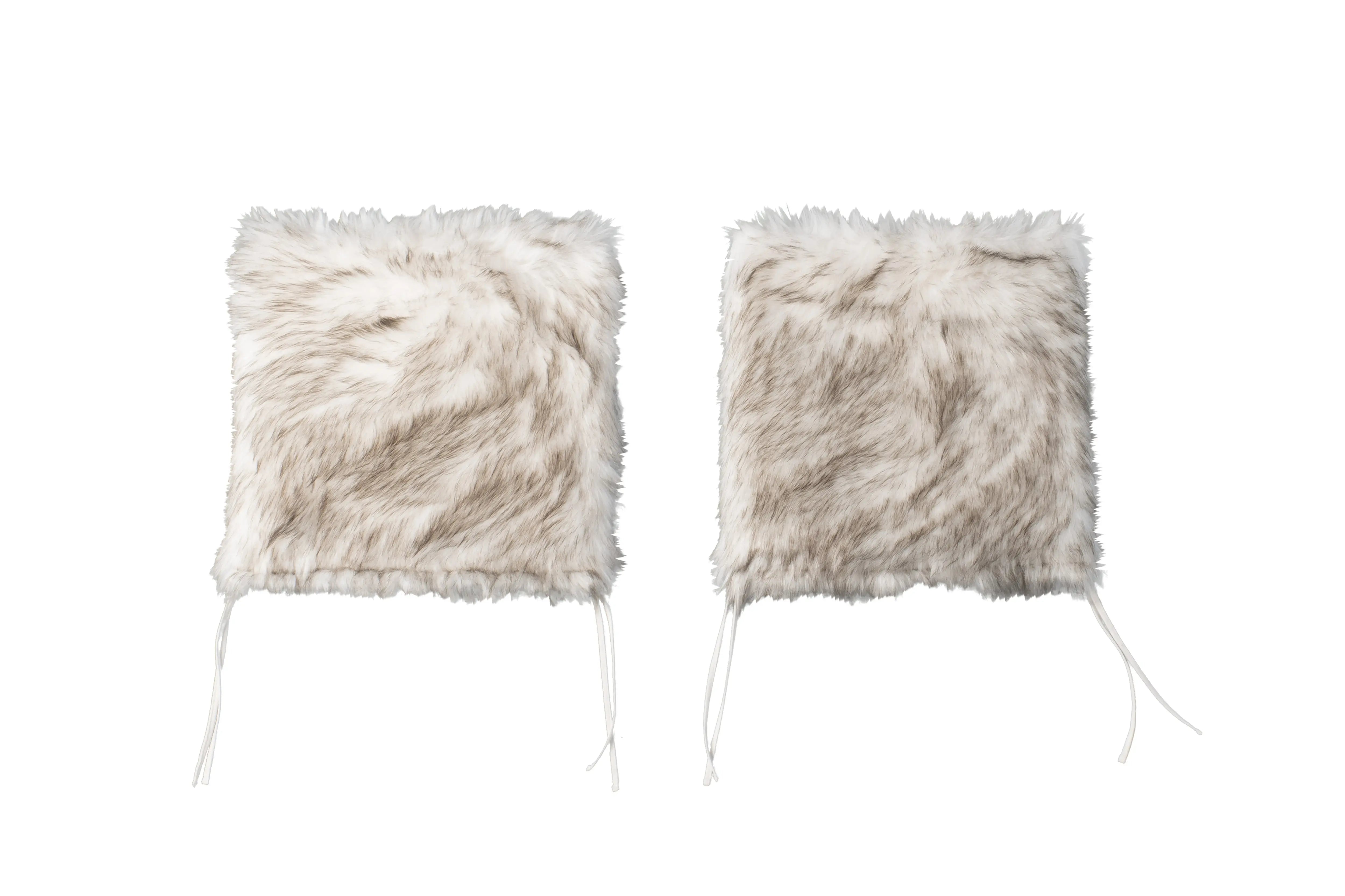 Set of Two 17" Ivory and Brown Faux Fur Dining Chair Pads Homeroots Kitchen & Dining