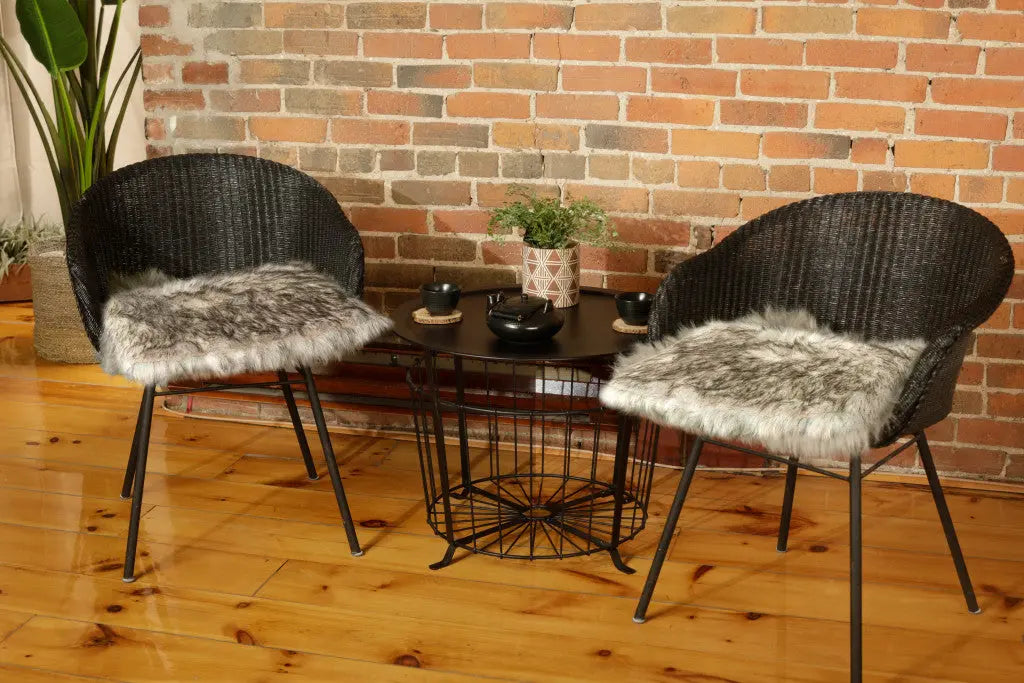 Set of Two 17" Ivory and Brown Faux Fur Dining Chair Pads Homeroots Kitchen & Dining