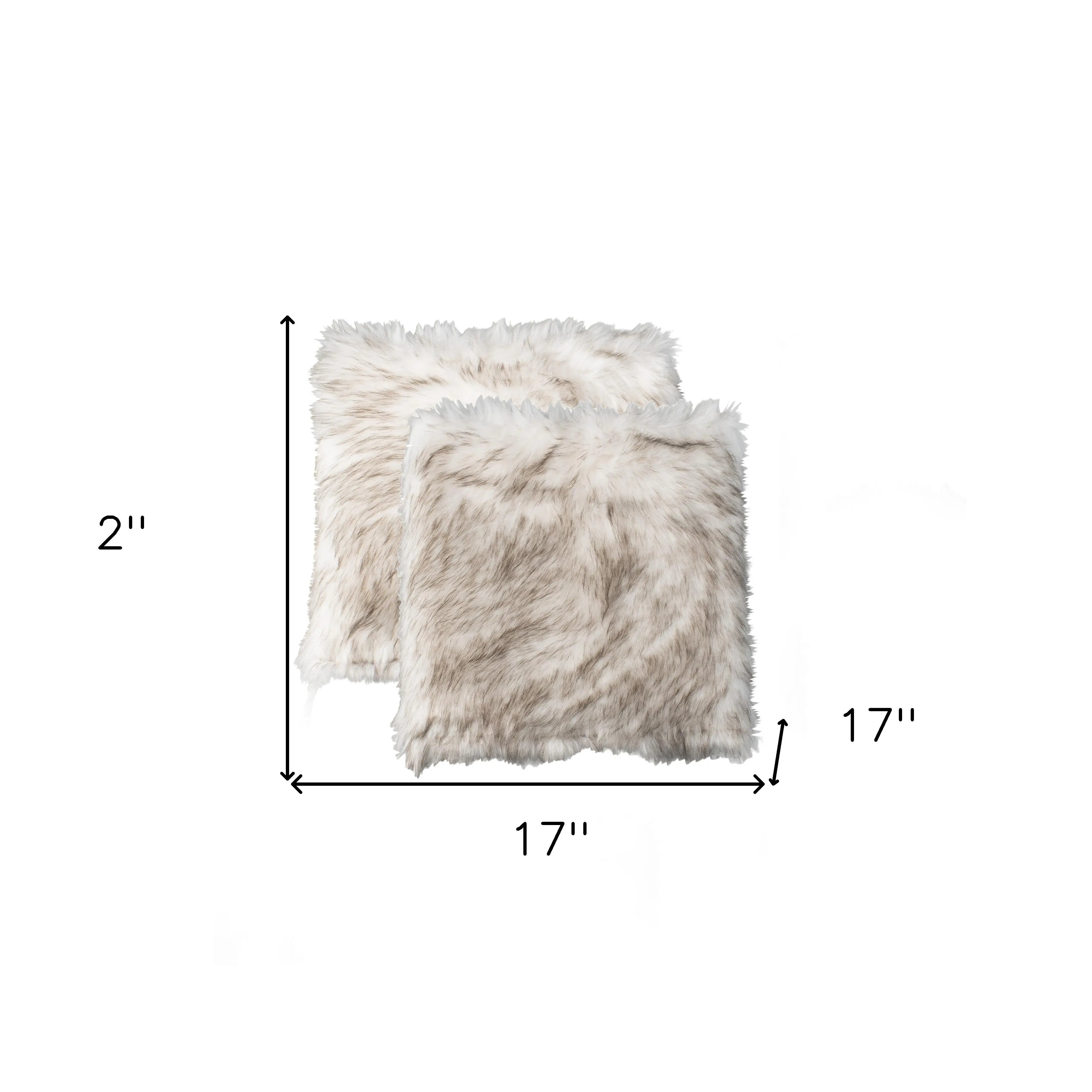 Set of Two 17" Ivory and Brown Faux Fur Dining Chair Pads Homeroots Kitchen & Dining