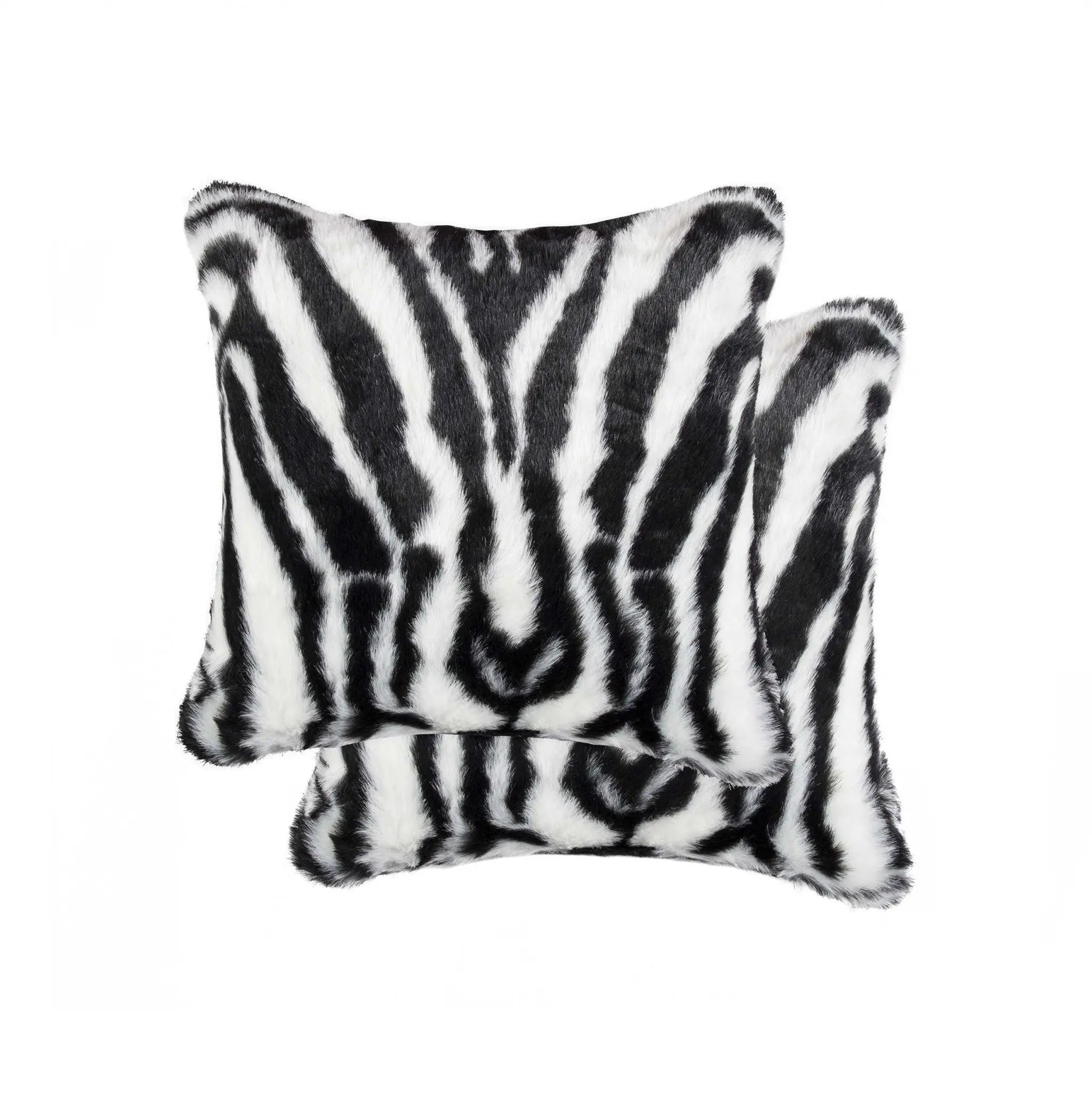 Set of Two 18" Black and White Faux Fur Throw Pillow Homeroots Home Decor