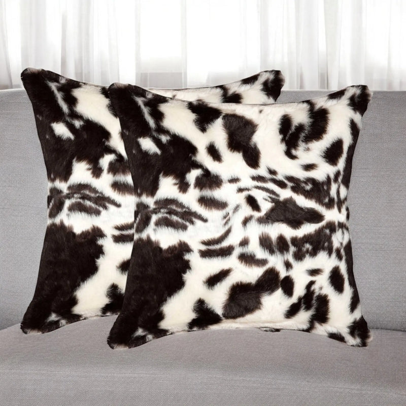 Set of Two 18" Brown And White Faux Fur Throw Pillows Homeroots Home Decor