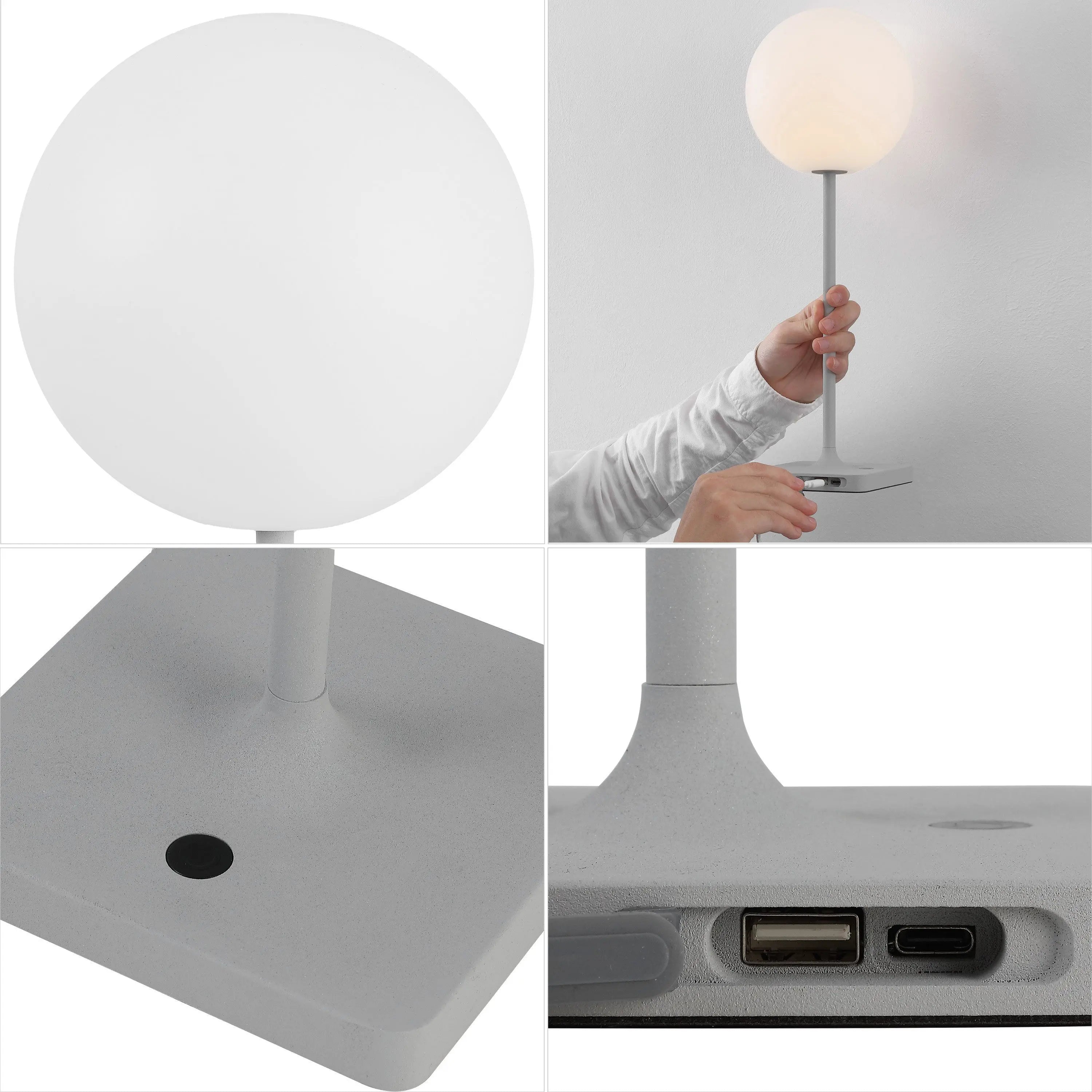 Set of Two 18" Gray USB Table Lamps LED Homeroots Lighting