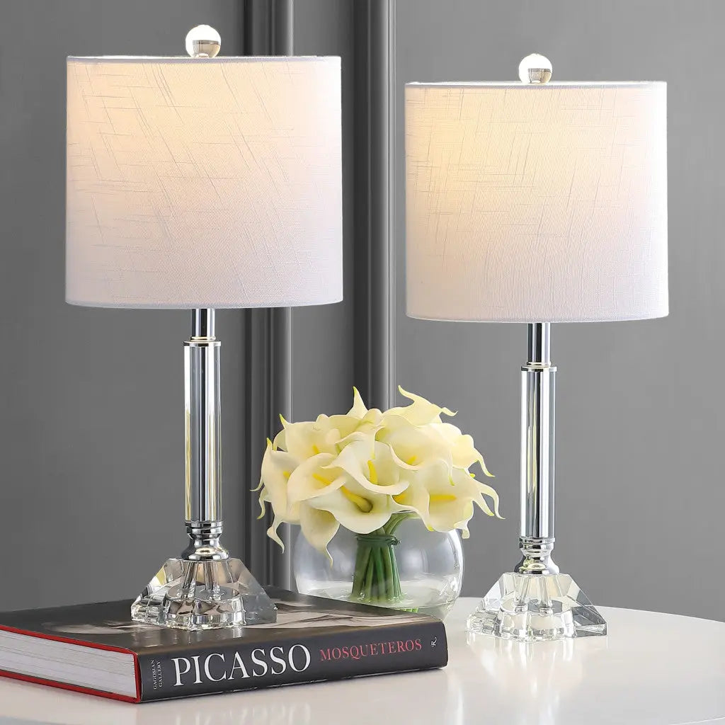 Set of Two 20" Clear Table Lamps With Drum Shades Homeroots Lighting