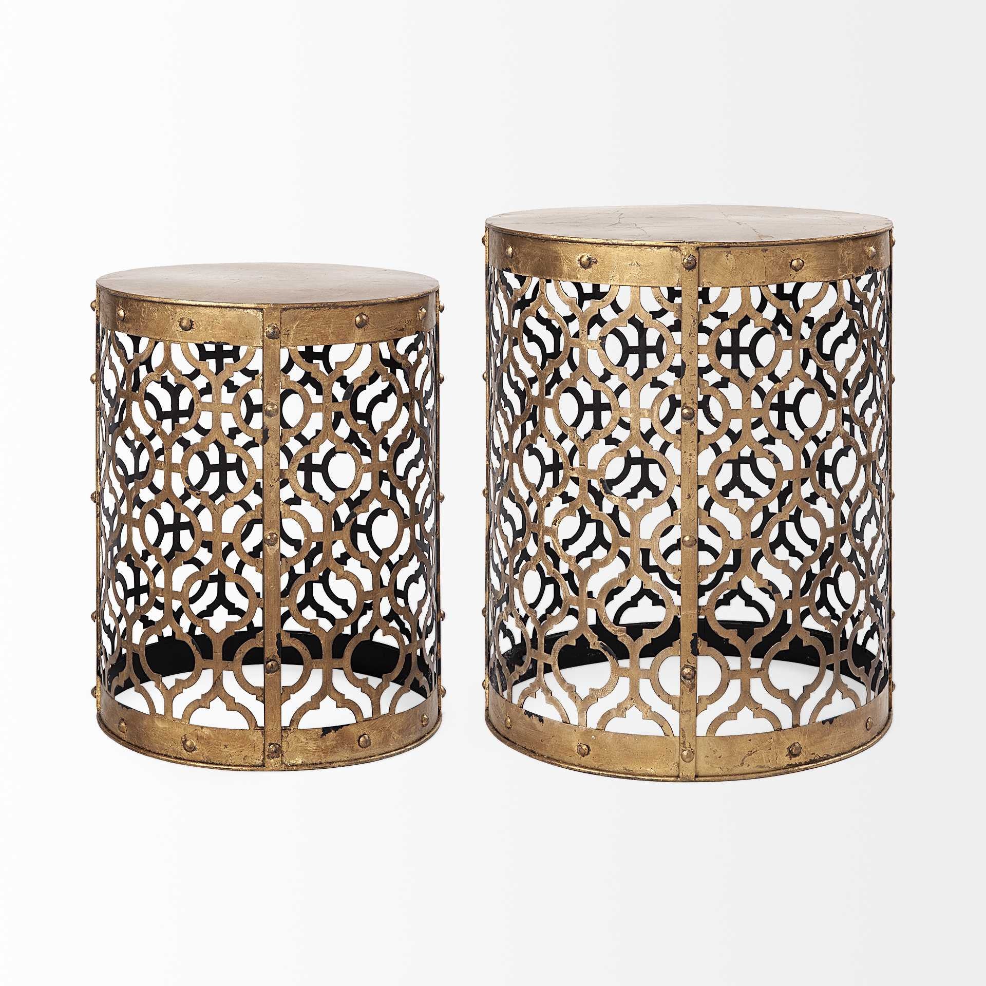 Set of Two 20" Gold Round End Table - GreatEagleInc