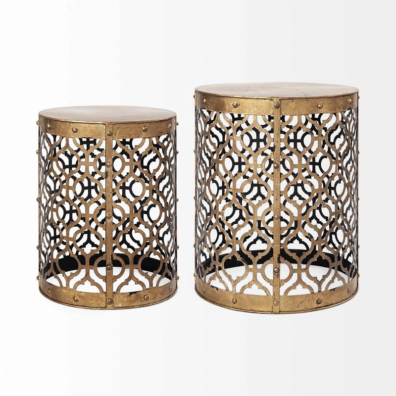 Set of Two 20" Gold Round End Table - GreatEagleInc