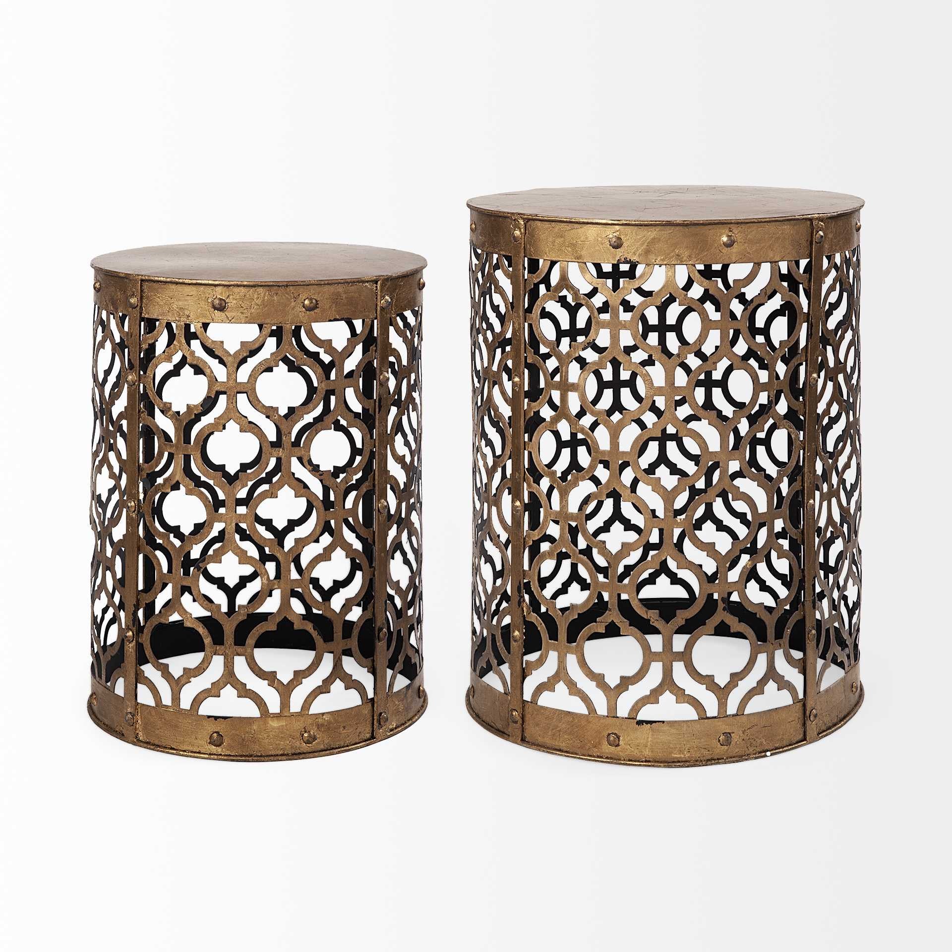 Set of Two 20" Gold Round End Table - GreatEagleInc
