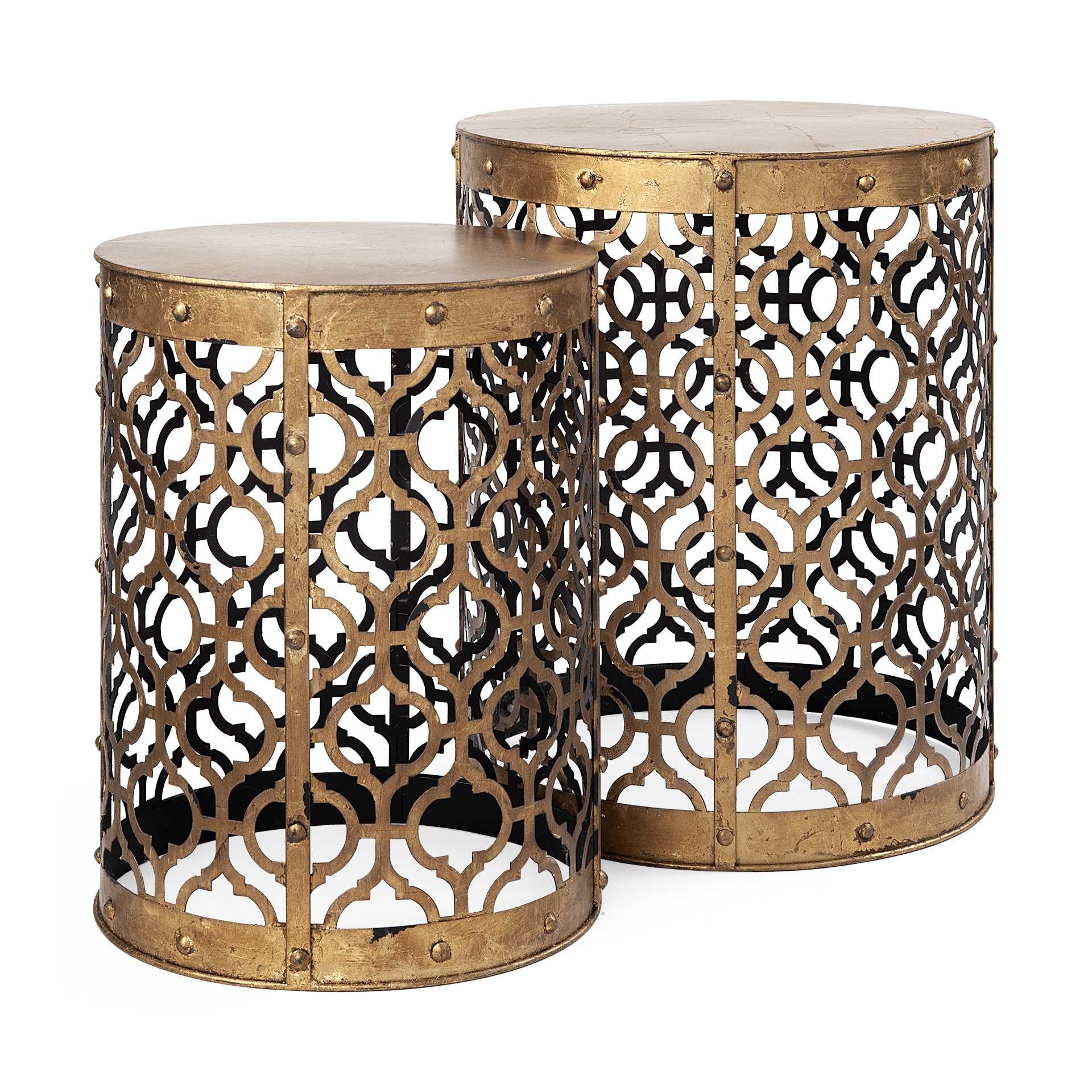 Set of Two 20" Gold Round End Table - GreatEagleInc