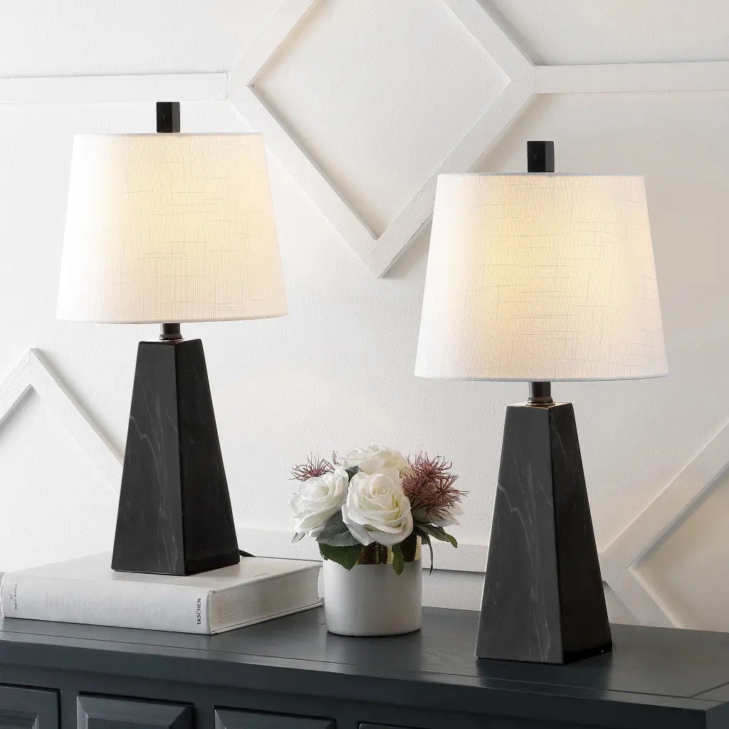 Set of Two 21" Black Novelty Table Lamps With Empire Shades Homeroots Lighting